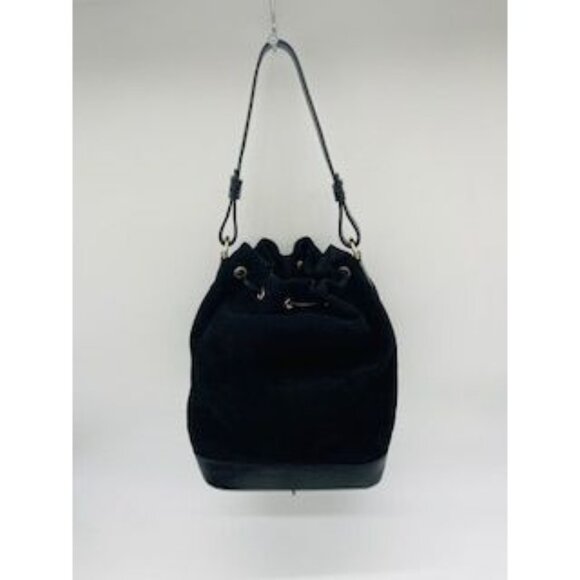 Isadora Black Suede Large Bucket Shoulder Bag Made In Italy - Picture 3 of 7